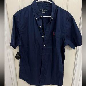 Mens navy blue button down top